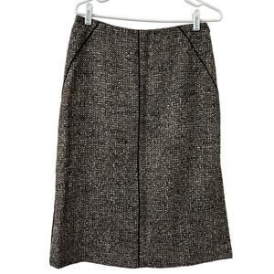 Talbots Vtg Womens Sz 8 Black & Tan Tweed Wool Midi Pencil Skirt Academia Preppy